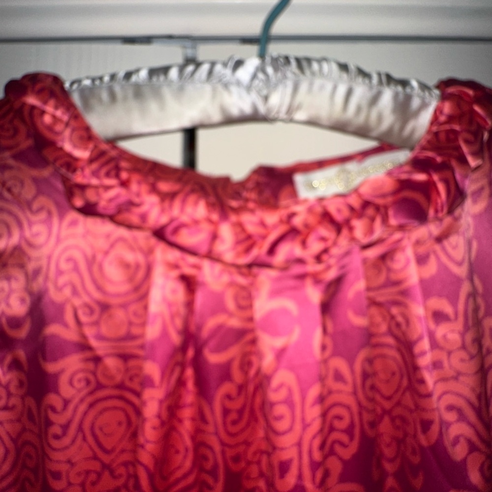 Orange & Pink Silk Dress with braided neck line